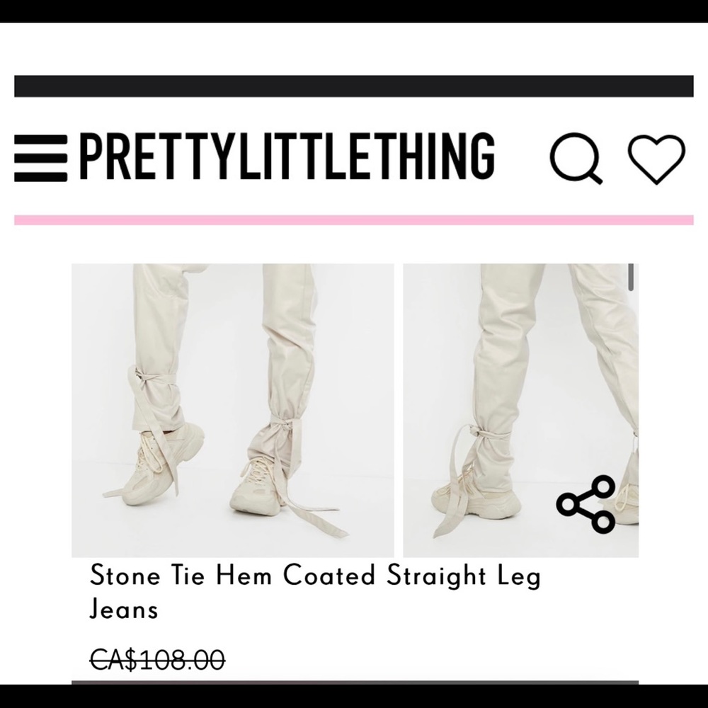 Stone Tie Hem Coated Straight Leg Jean